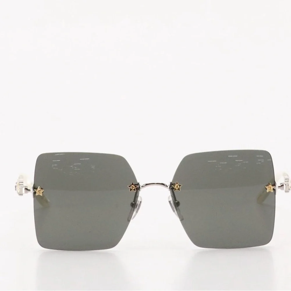 Gucci Square Sunglasses with Star Stud and Rhinestone Details with Case